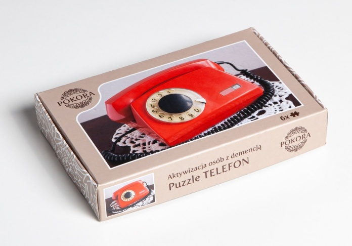 Duże puzzle dla seniora z motywem czerwonego telefonu retro